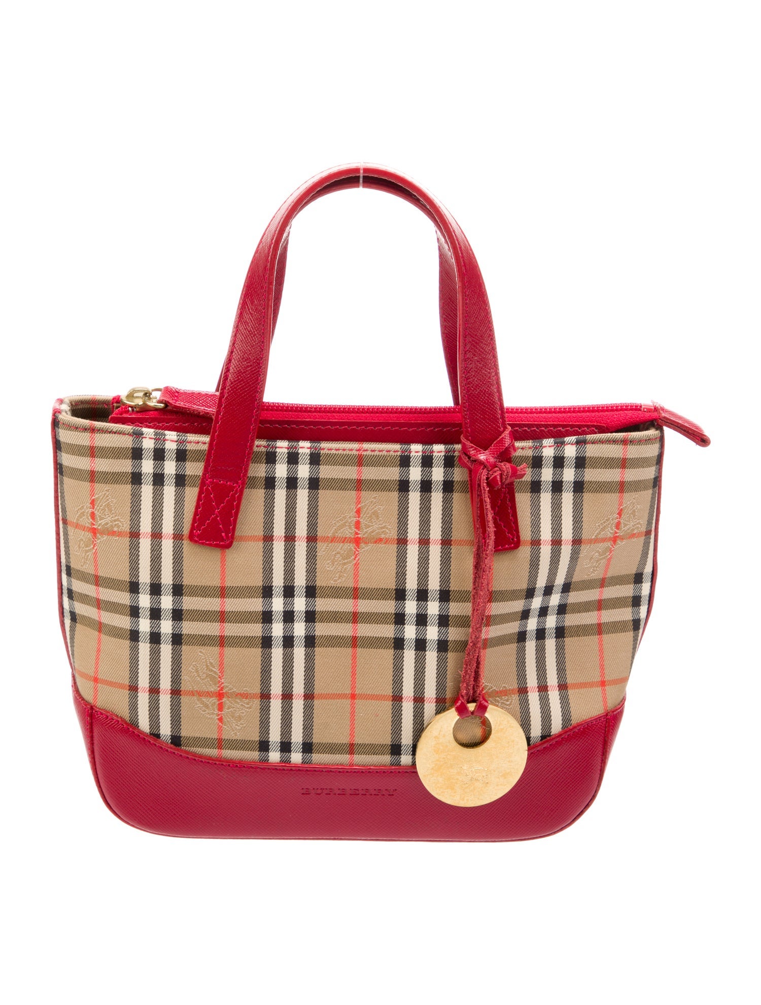 Burberry Haymarket Check Printed Leather Trimmed Handle Bag